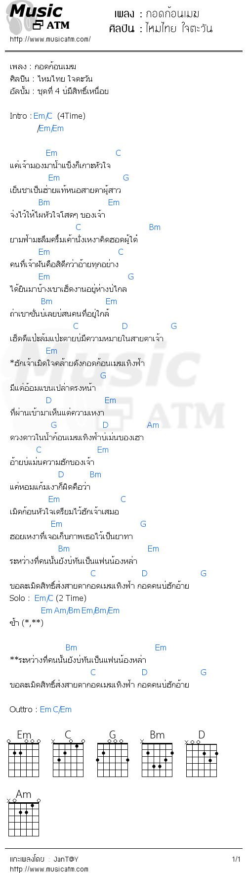 คอร์ดเพลง กอดก้อนเมฆ