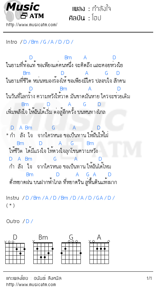 คอร์ดเพลง กำลังใจ