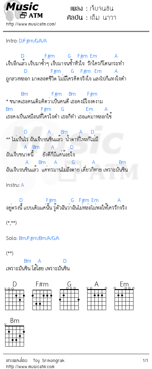 คอร์ดเพลง เจ็บจนชิน