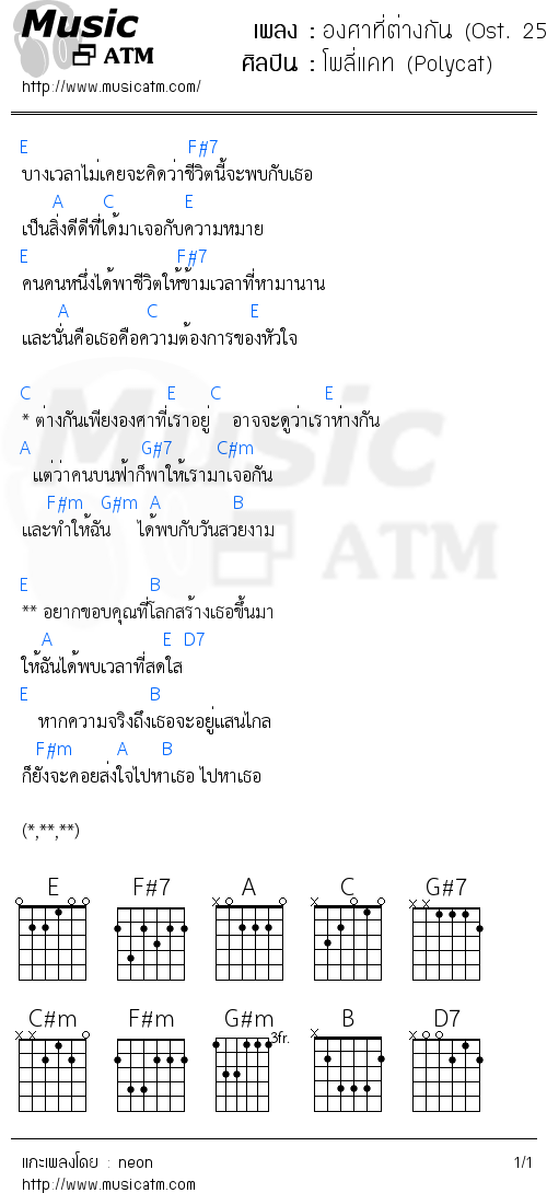 คอร์ดเพลง องศาที่ต่างกัน (Ost. 2538 อัลเทอร์มาจีบ)