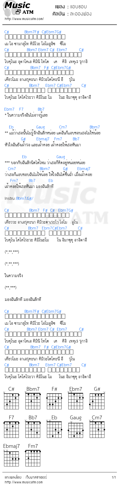 คอร์ดเพลง แอบชอบ