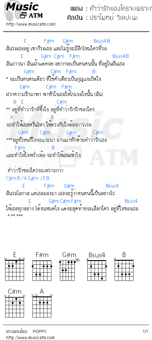 คอร์ดเพลง คำว่ารักของใครจะเพราะกว่า