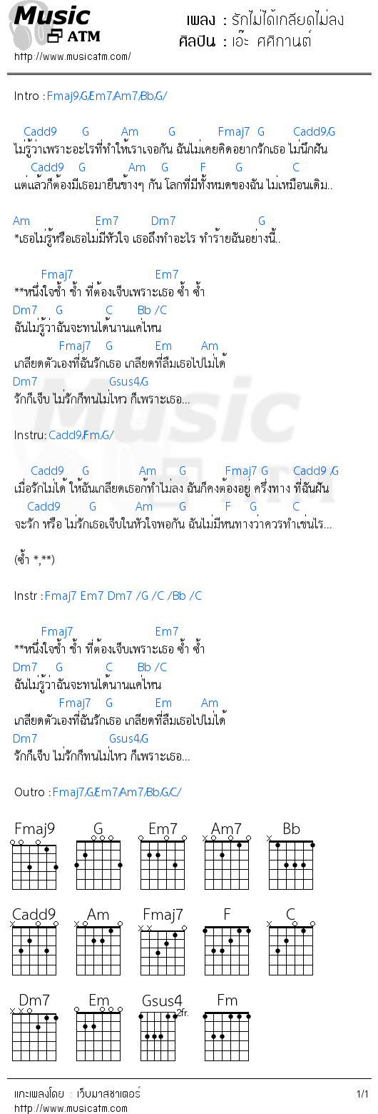 คอร์ดเพลง รักไม่ได้เกลียดไม่ลง - เอ๊ะ ศศิกานต์ | คอร์ดเพลงใหม่