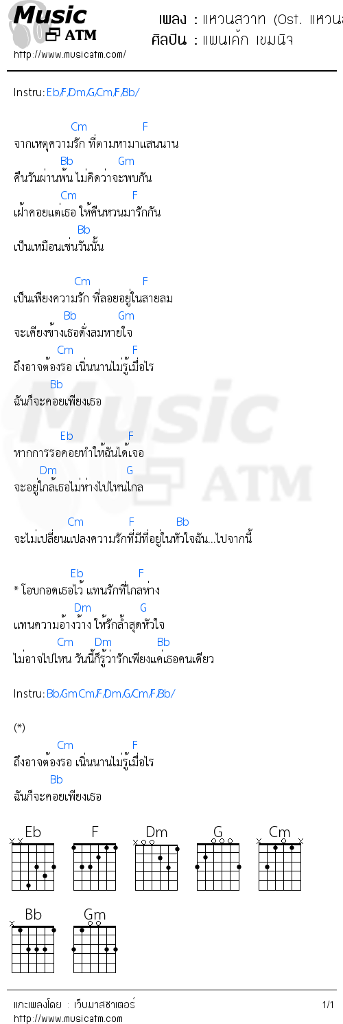 คอร์ดเพลง แหวนสวาท (Ost. แหวนสวาท)