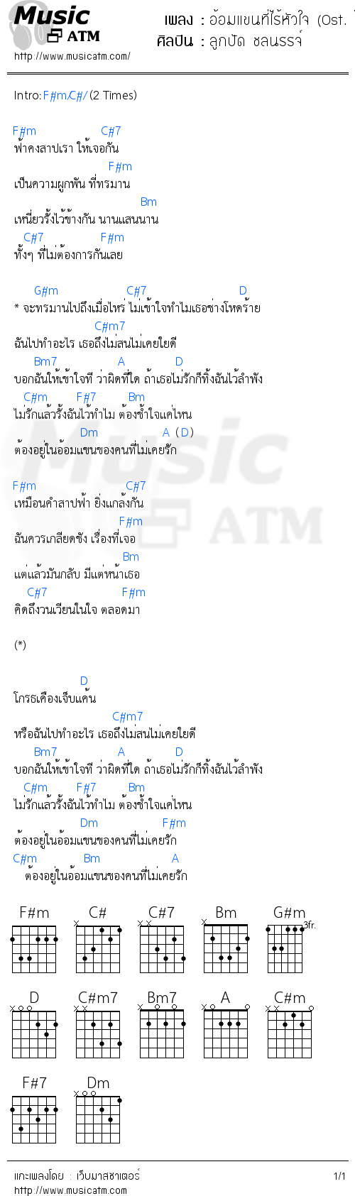 คอร์ดเพลง อ้อมแขนที่ไร้หัวใจ (Ost. ไม่สิ้นไร้ไฟสวาท)