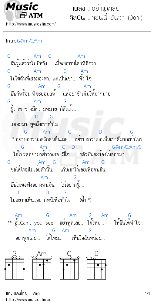 คอร์ดเพลง อย่าพูดเลย