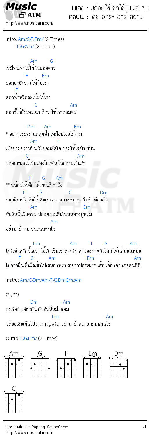 คอร์ดเพลง ปล่อยให้เด็กได้แฟนดี ๆ บ้าง