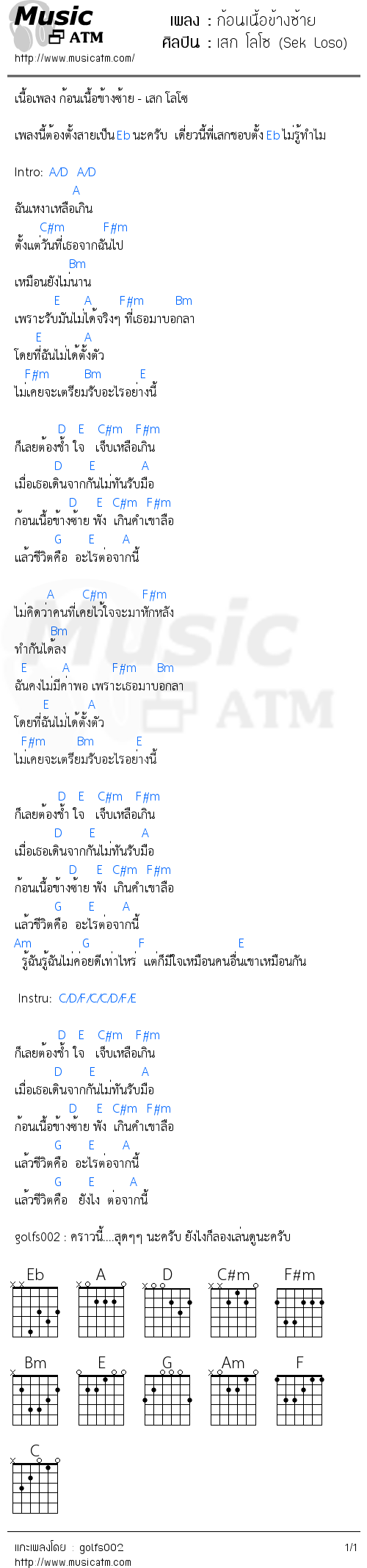 คอร์ดเพลง ก้อนเนื้อข้างซ้าย
