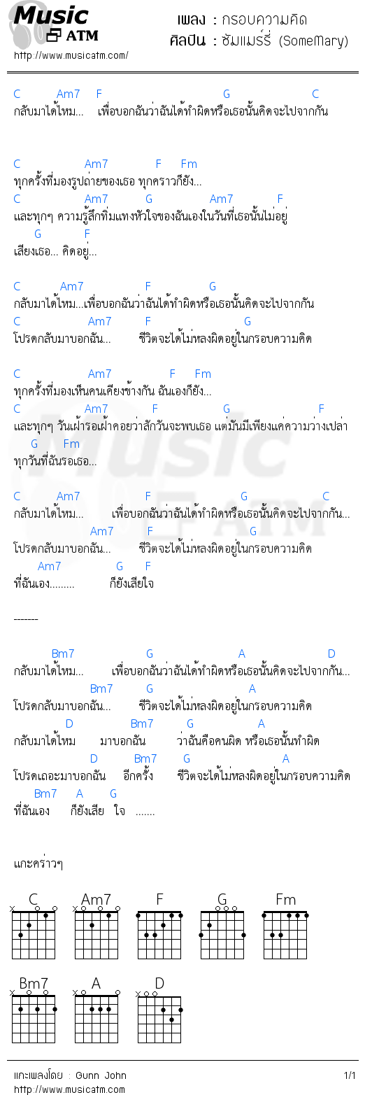 คอร์ดเพลง กรอบความคิด