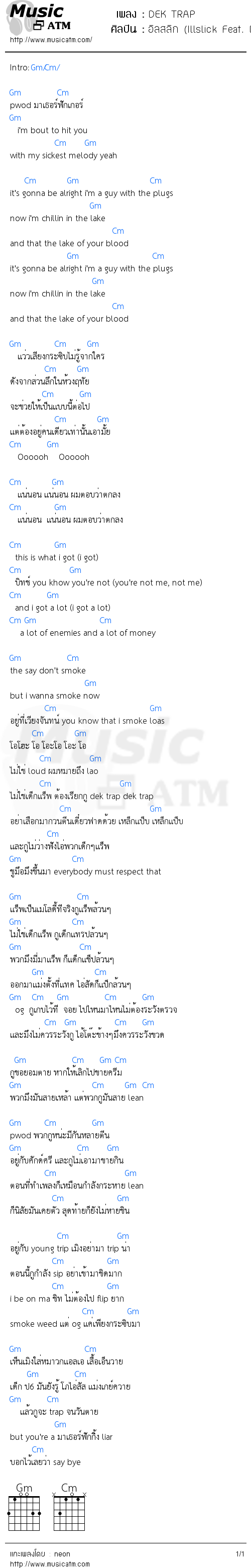 คอร์ดเพลง DEK TRAP