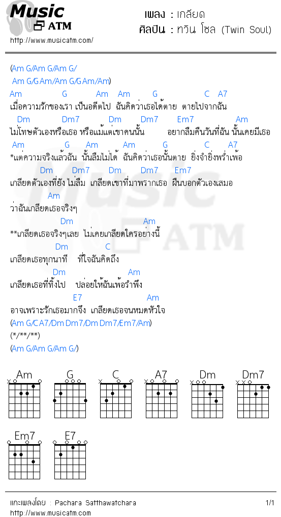 คอร์ดเพลง เกลียด