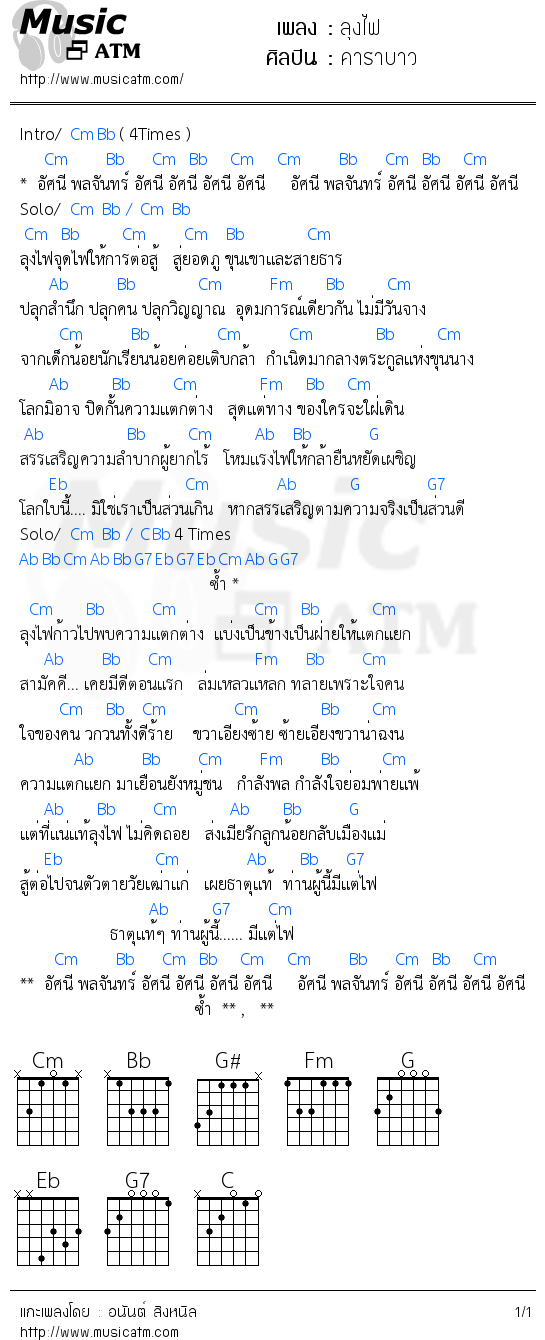 คอร์ดเพลง ลุงไฟ