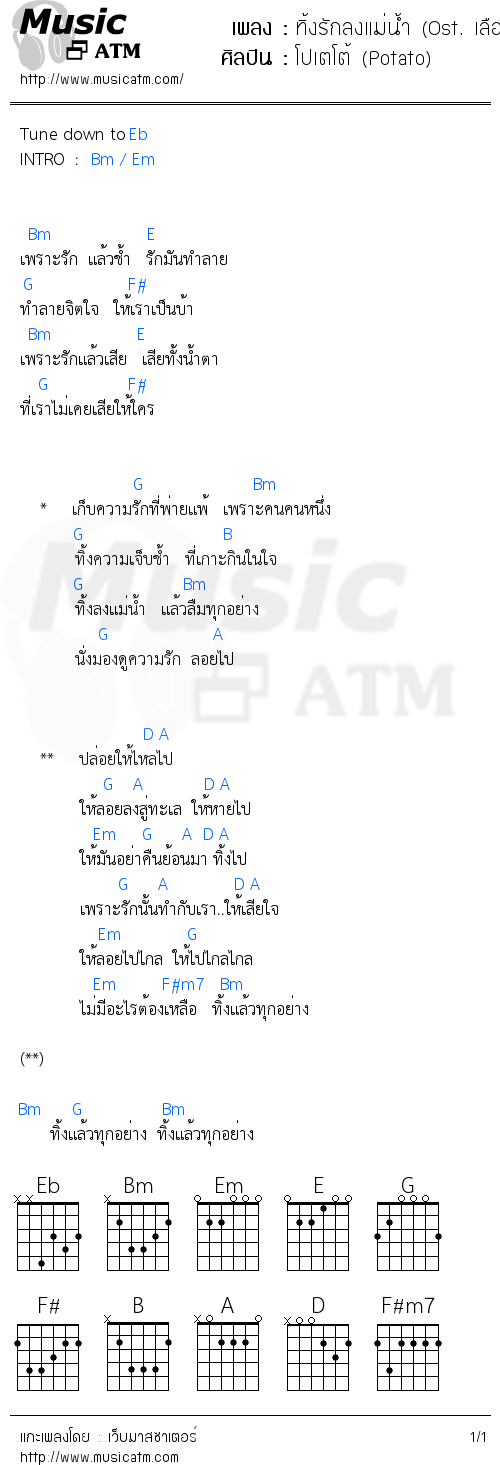 คอร์ดเพลง ทิ้งรักลงแม่น้ำ (Ost. เลือดตัดเลือด)