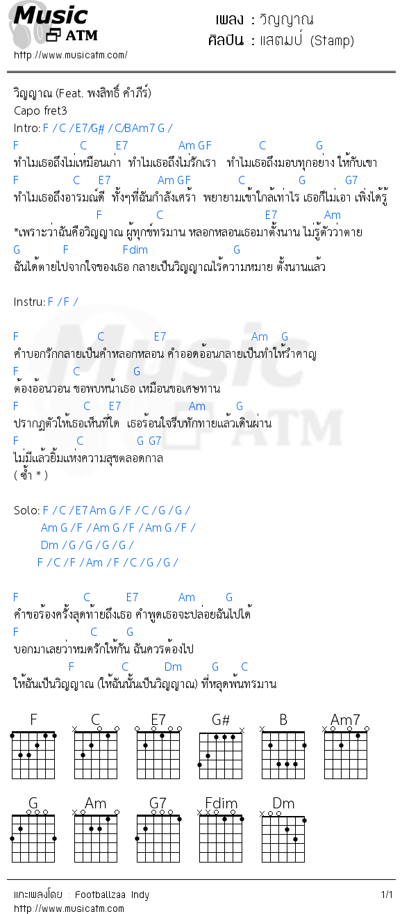 คอร์ดเพลง วิญญาณ