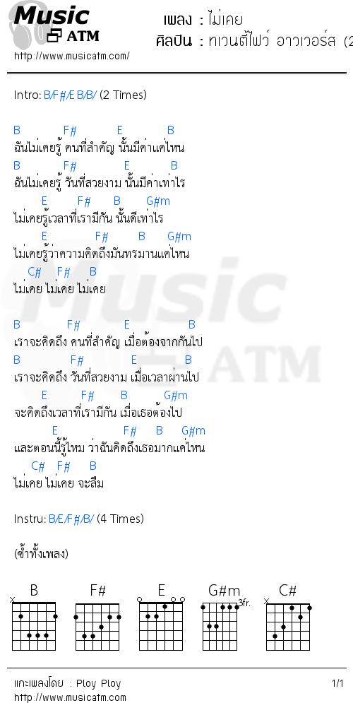 คอร์ดเพลง ไม่เคย
