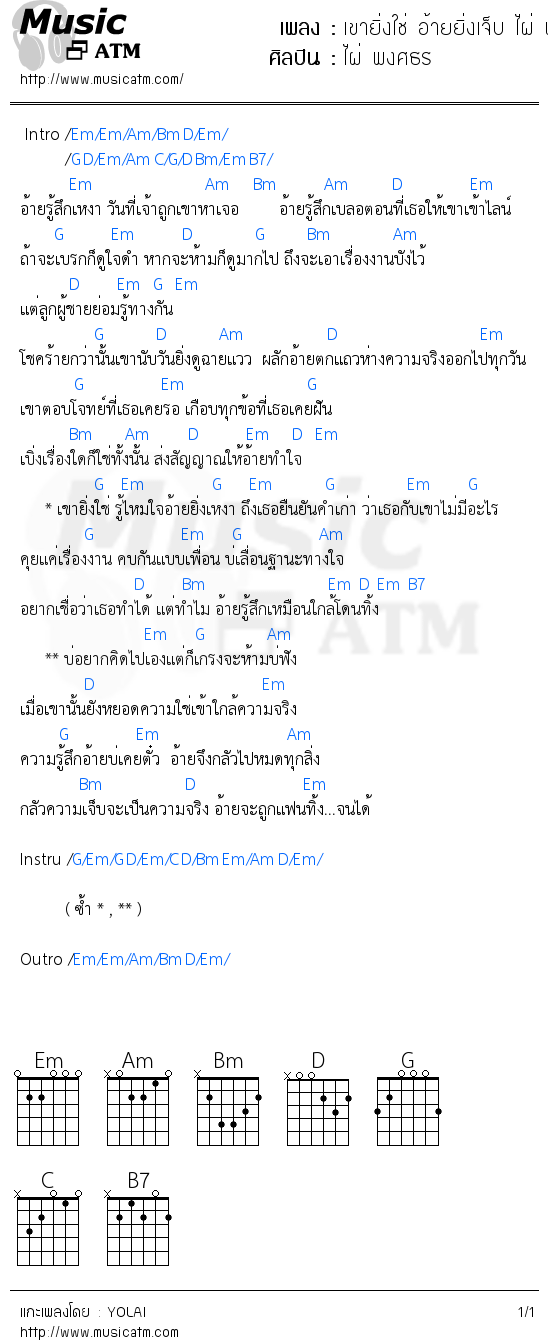 คอร์ดเพลง เขายิ่งใช่ อ้ายยิ่งเจ็บ ไผ่ พงศธร