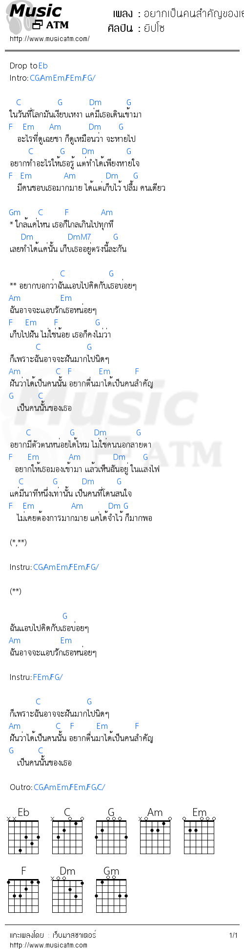 คอร์ดเพลง อยากเป็นคนสำคัญของเธอ (Ost. วันหนึ่งจะเป็นซุปตาร์)