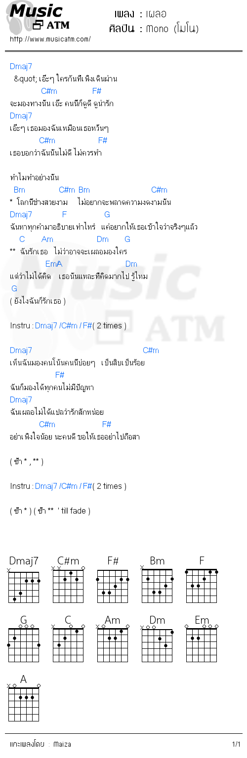 คอร์ดเพลง เผลอ