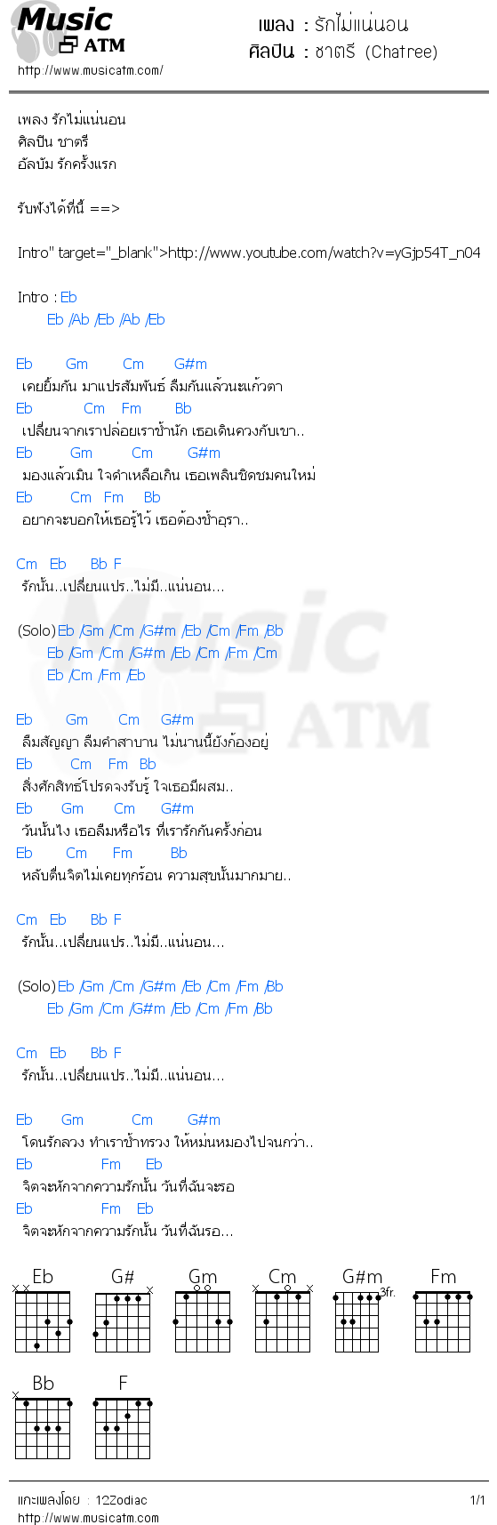 คอร์ดเพลง รักไม่แน่นอน