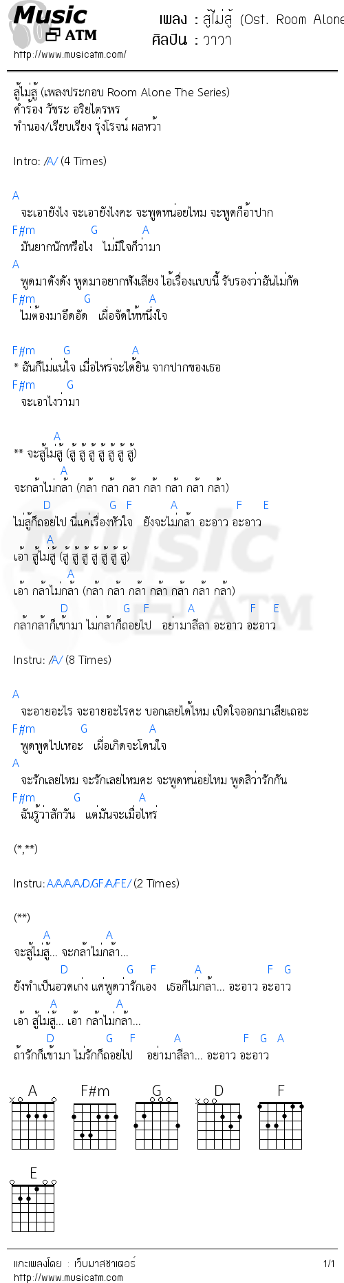 คอร์ดเพลง สู้ไม่สู้ (Ost. Room Alone)