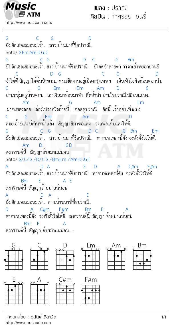 คอร์ดเพลง ปราณี