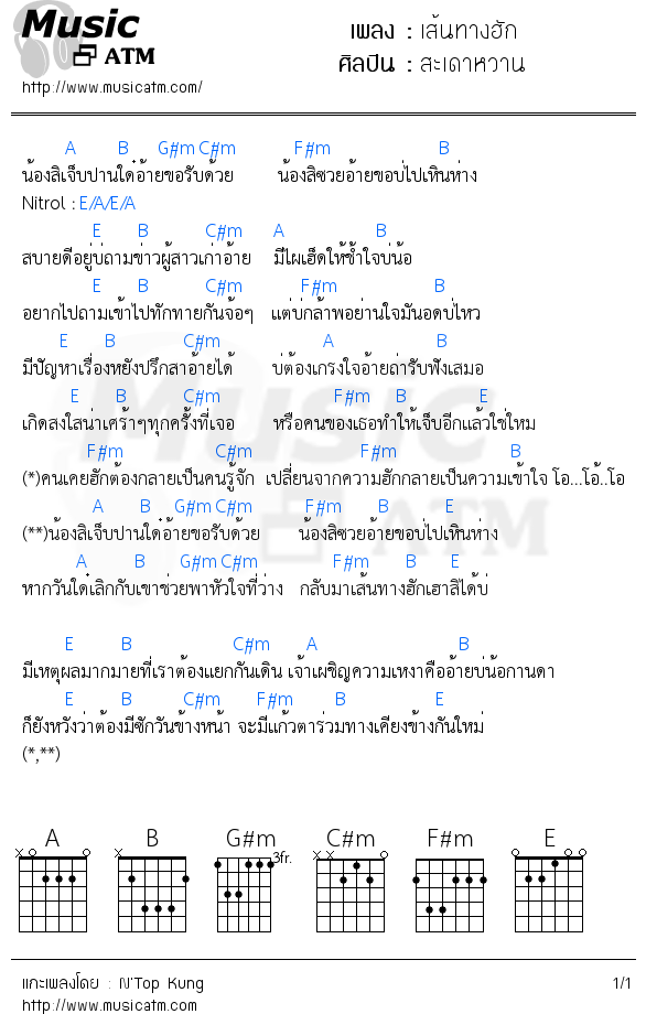 คอร์ดเพลง เส้นทางฮัก