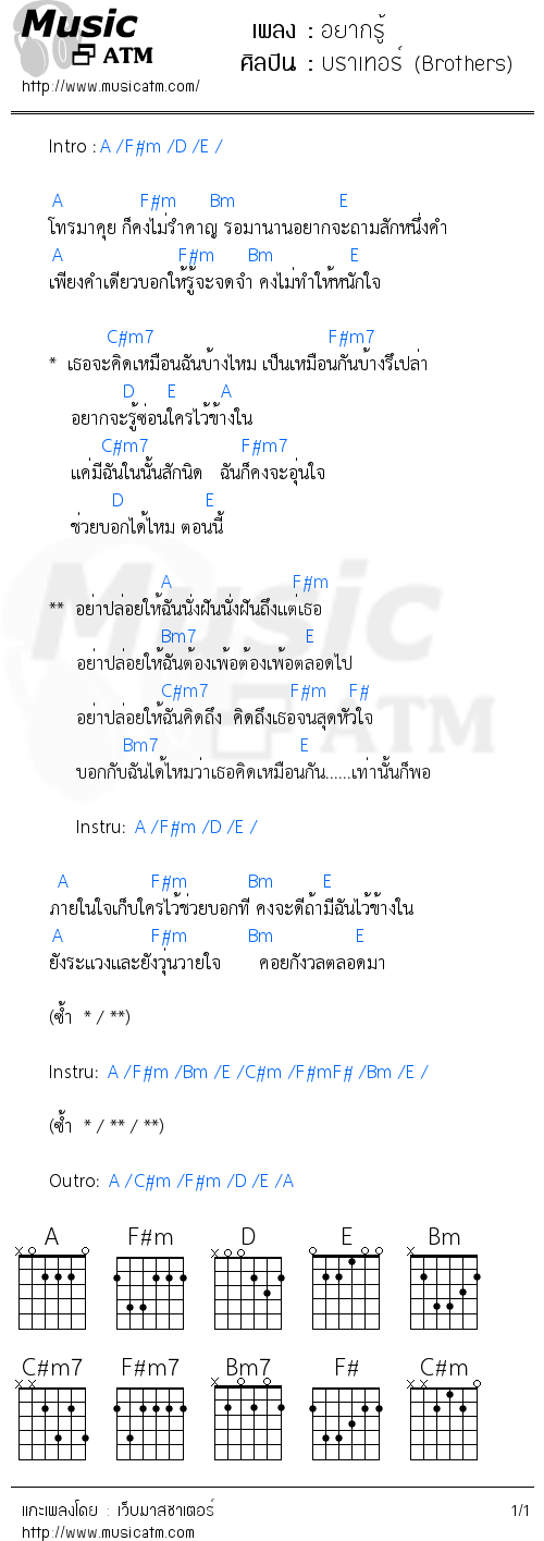 คอร์ดเพลง อยากรู้