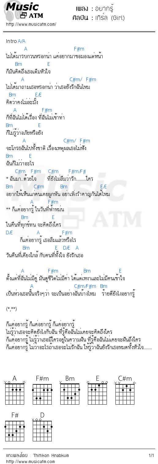 คอร์ดเพลง อยากรู้