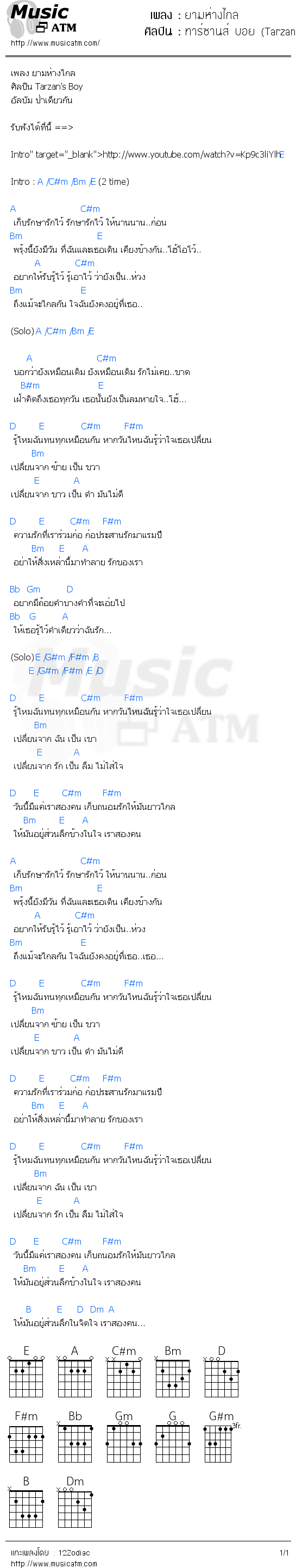 คอร์ดเพลง ยามห่างไกล