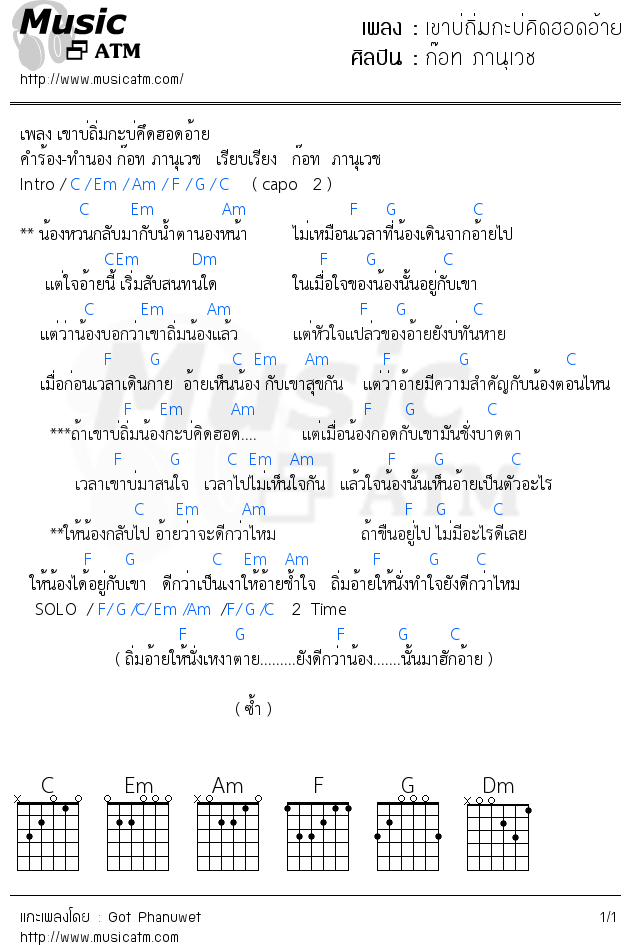 คอร์ดเพลง เขาบ่ถิ่มกะบ่คิดฮอดอ้าย