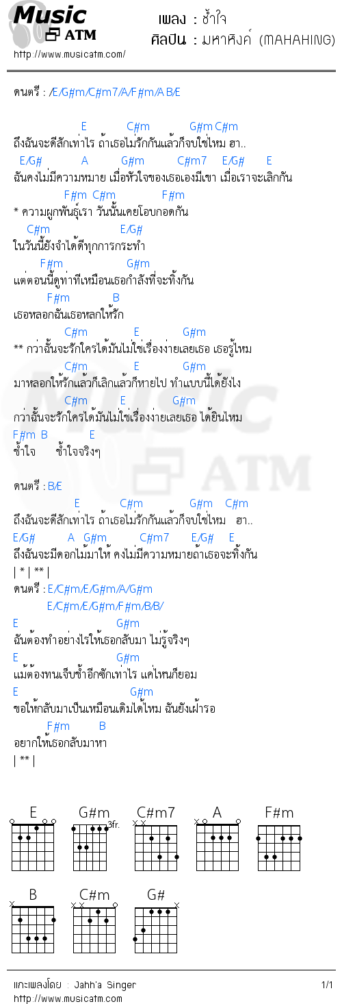 คอร์ดเพลง ช้ำใจ