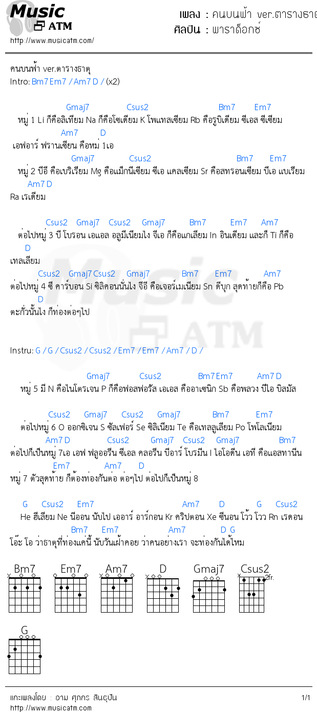 คอร์ดเพลง คนบนฟ้า ver.ตารางธาตุ