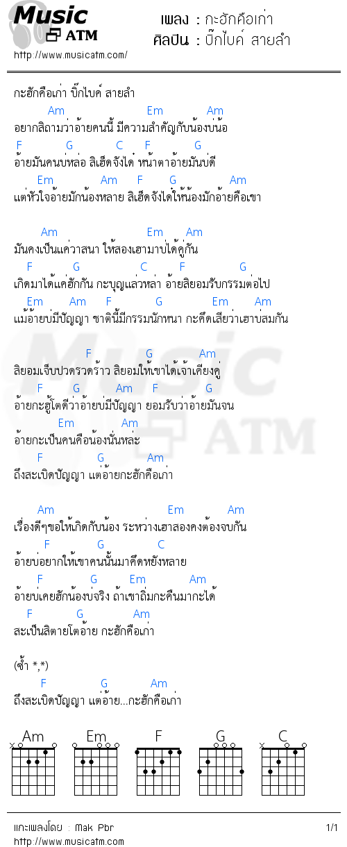 คอร์ดเพลง กะฮักคือเก่า