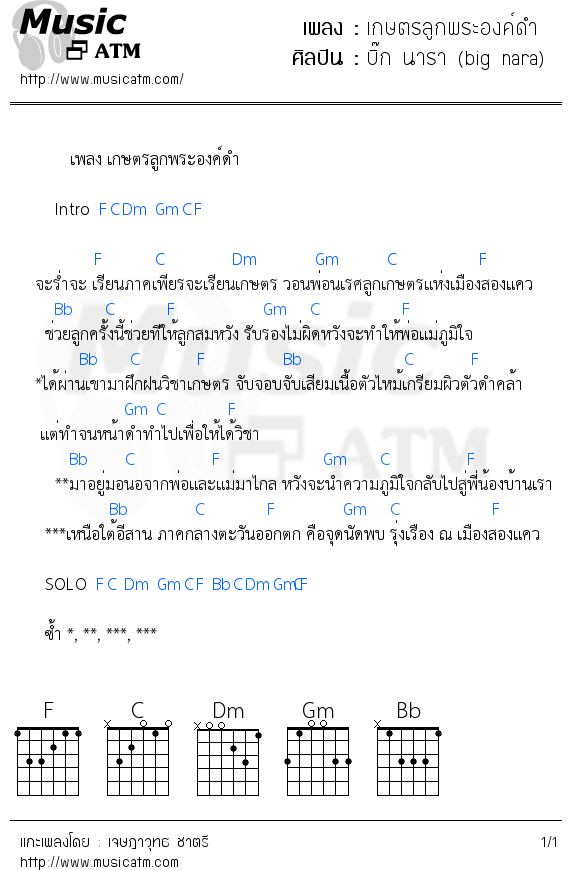 คอร์ดเพลง เกษตรลูกพระองค์ดำ