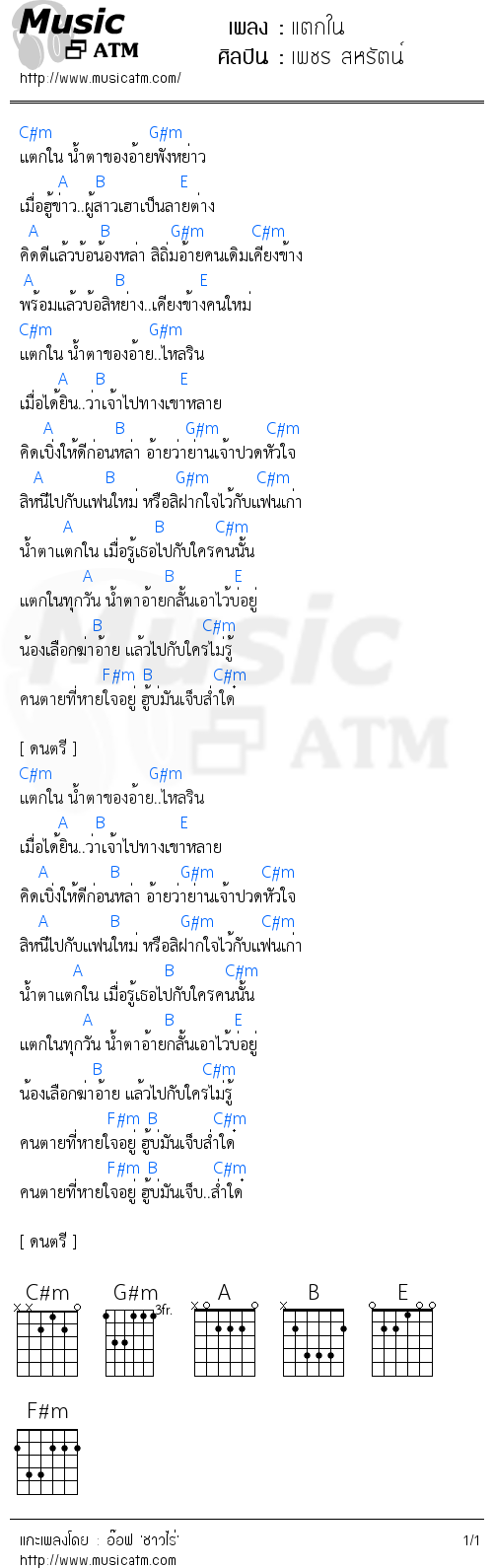 คอร์ดเพลง แตกใน