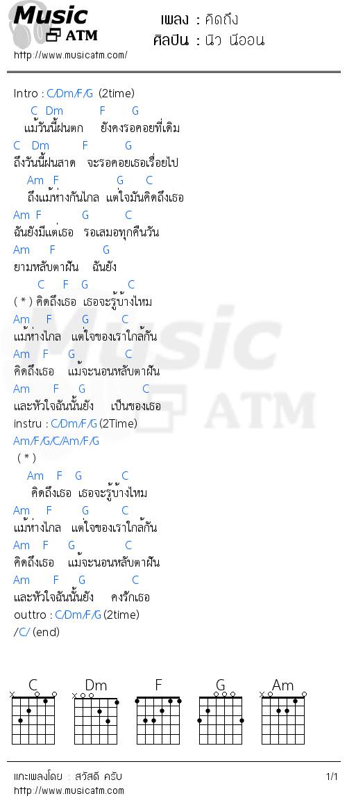 คอร์ดเพลง คิดถึง