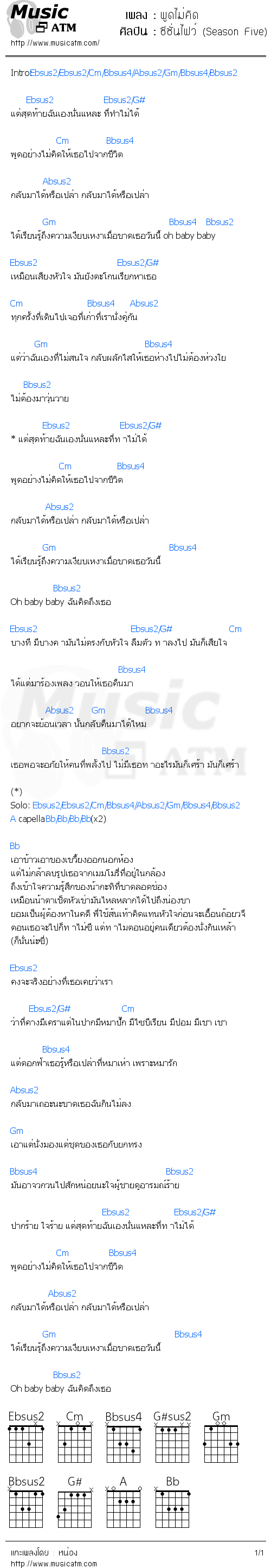 คอร์ดเพลง พูดไม่คิด