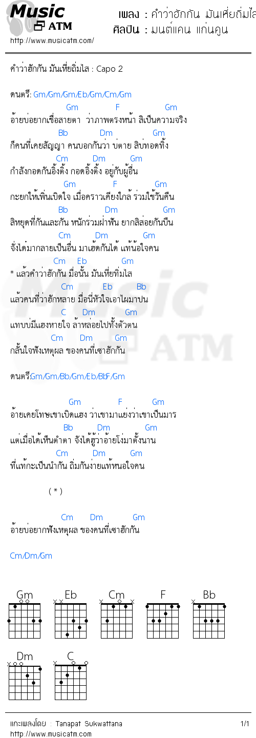 คอร์ดเพลง คำว่าฮักกัน มันเหี่ยถิ่มไส