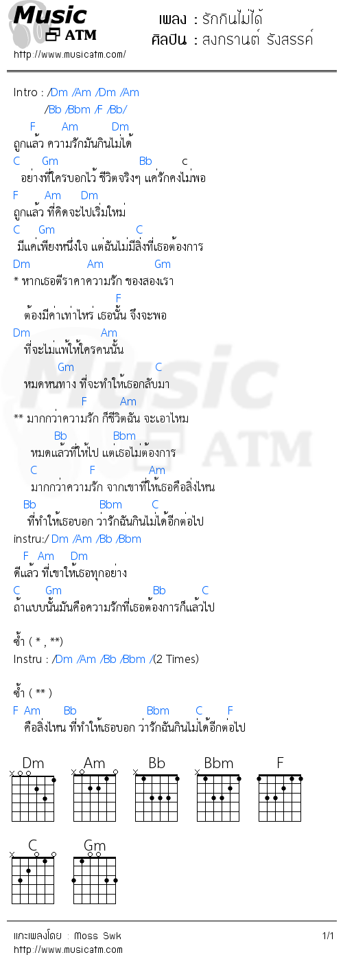 คอร์ดเพลง รักกินไม่ได้