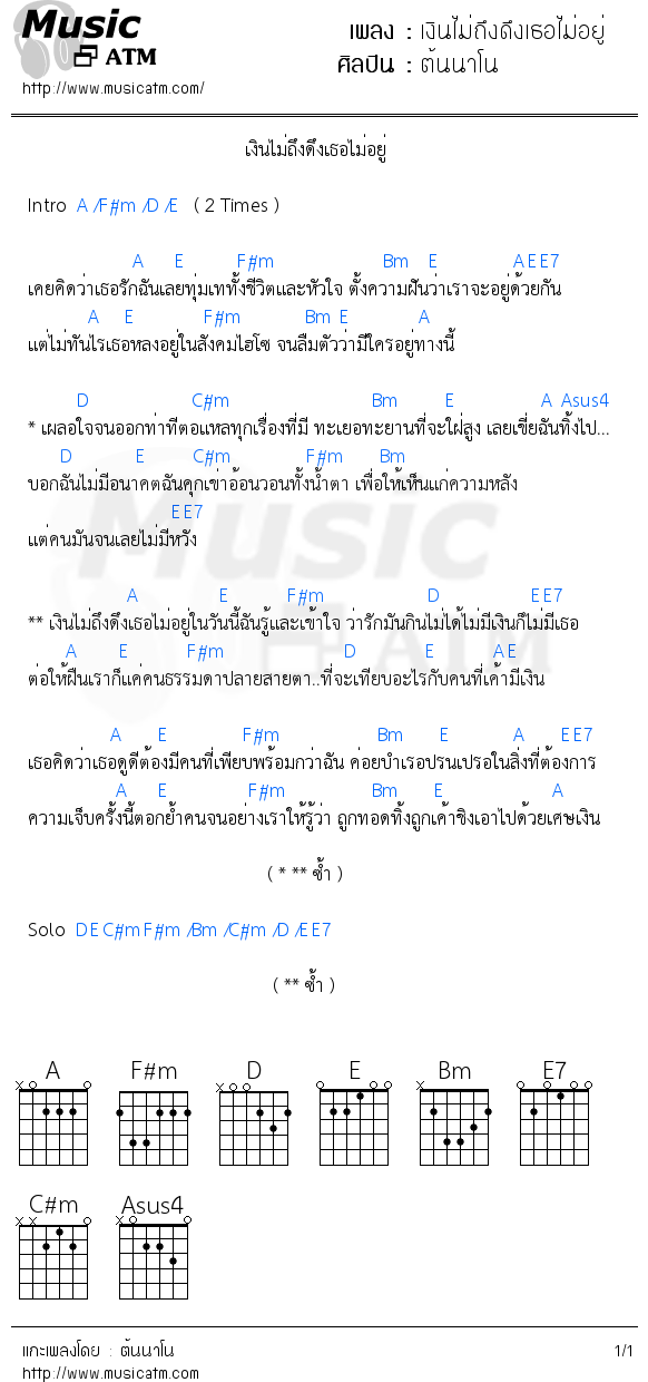 คอร์ดเพลง เงินไม่ถึงดึงเธอไม่อยู่