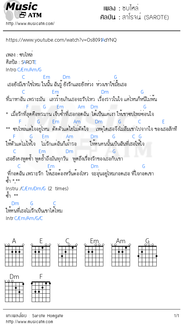 คอร์ดเพลง ซบไหล่