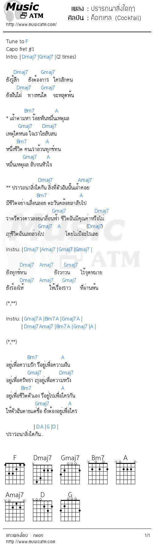 คอร์ดเพลง ปรารถนาสิ่งใดฤๅ