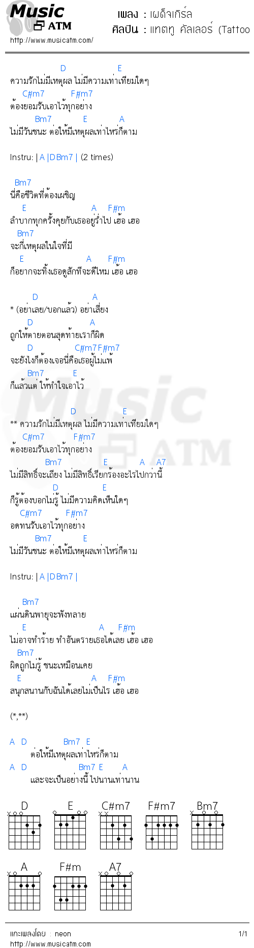 คอร์ดเพลง เผด็จเกิร์ล