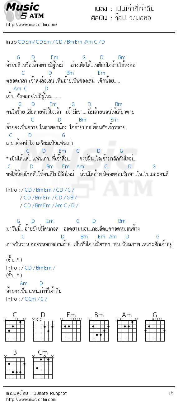 คอร์ดเพลง แฟนเก่าที่เจ้าลืม