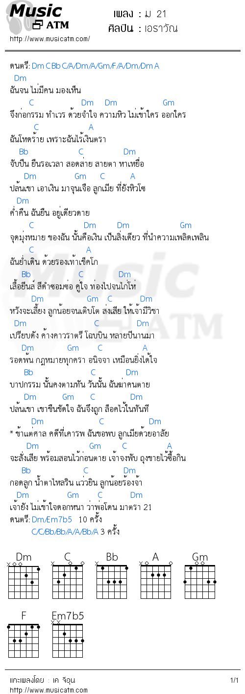 คอร์ดเพลง ม 21