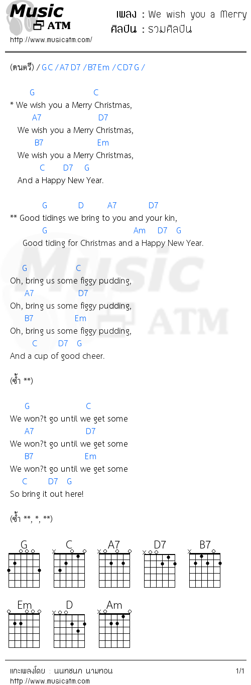 คอร์ดเพลง We wish you a Merry Christmas