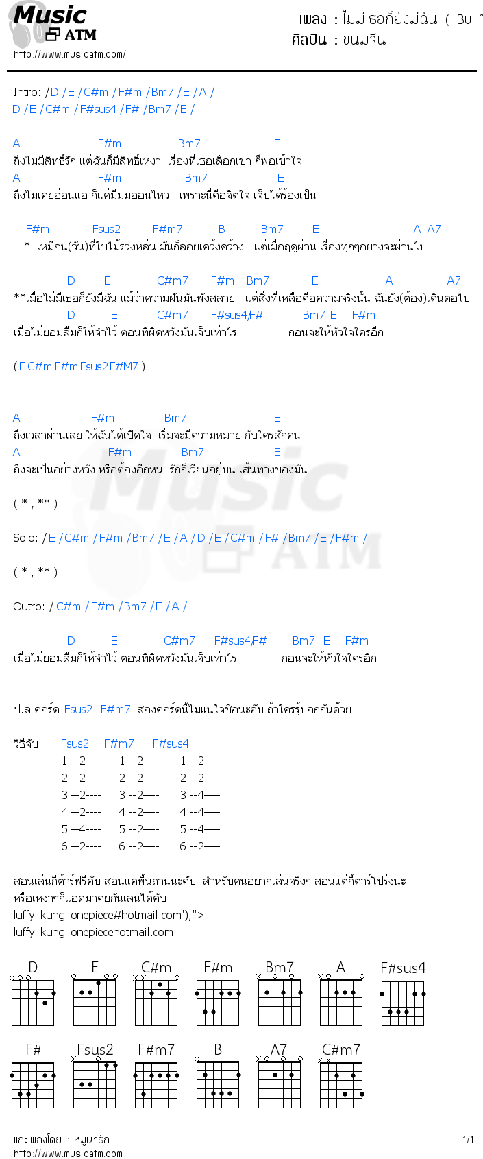 คอร์ดเพลง ไม่มีเธอก็ยังมีฉัน ( Bu Moo )