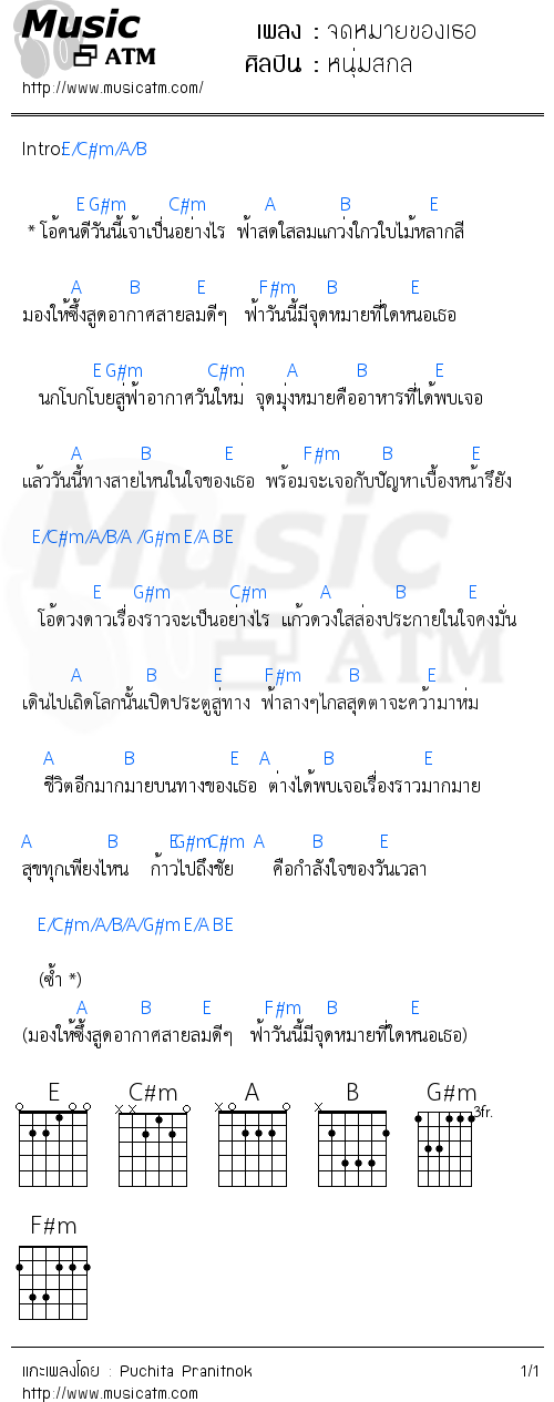 คอร์ดเพลง จดหมายของเธอ