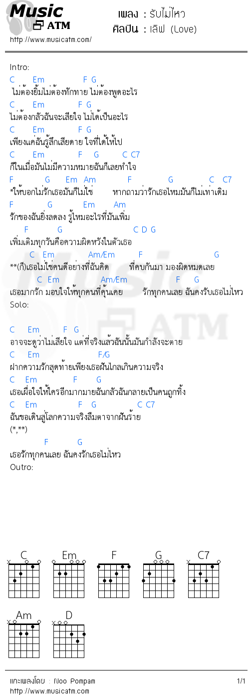 คอร์ดเพลง รับไม่ไหว