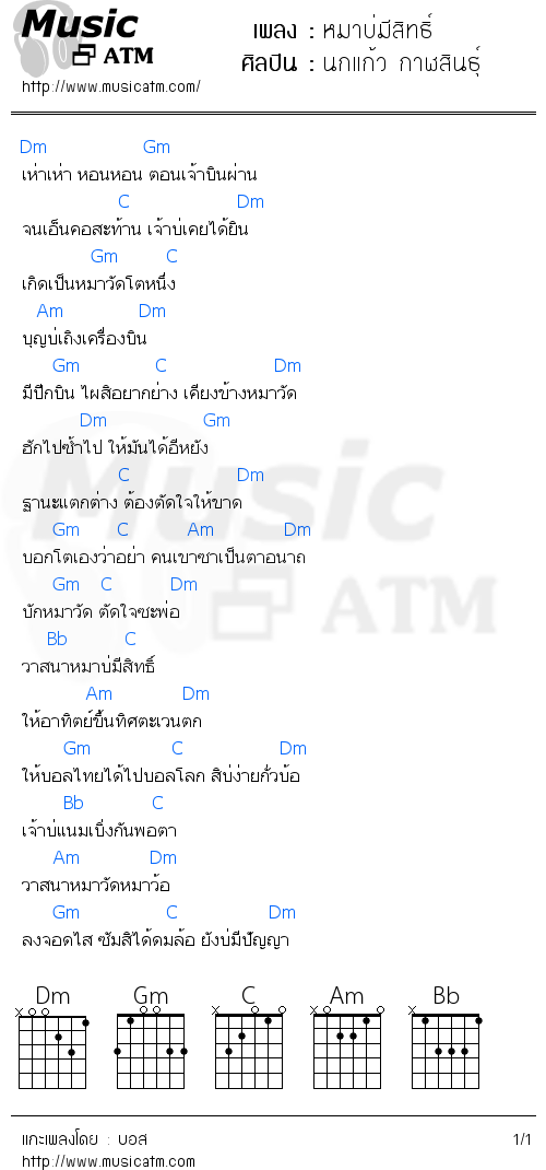 คอร์ดเพลง หมาบ่มีสิทธิ์